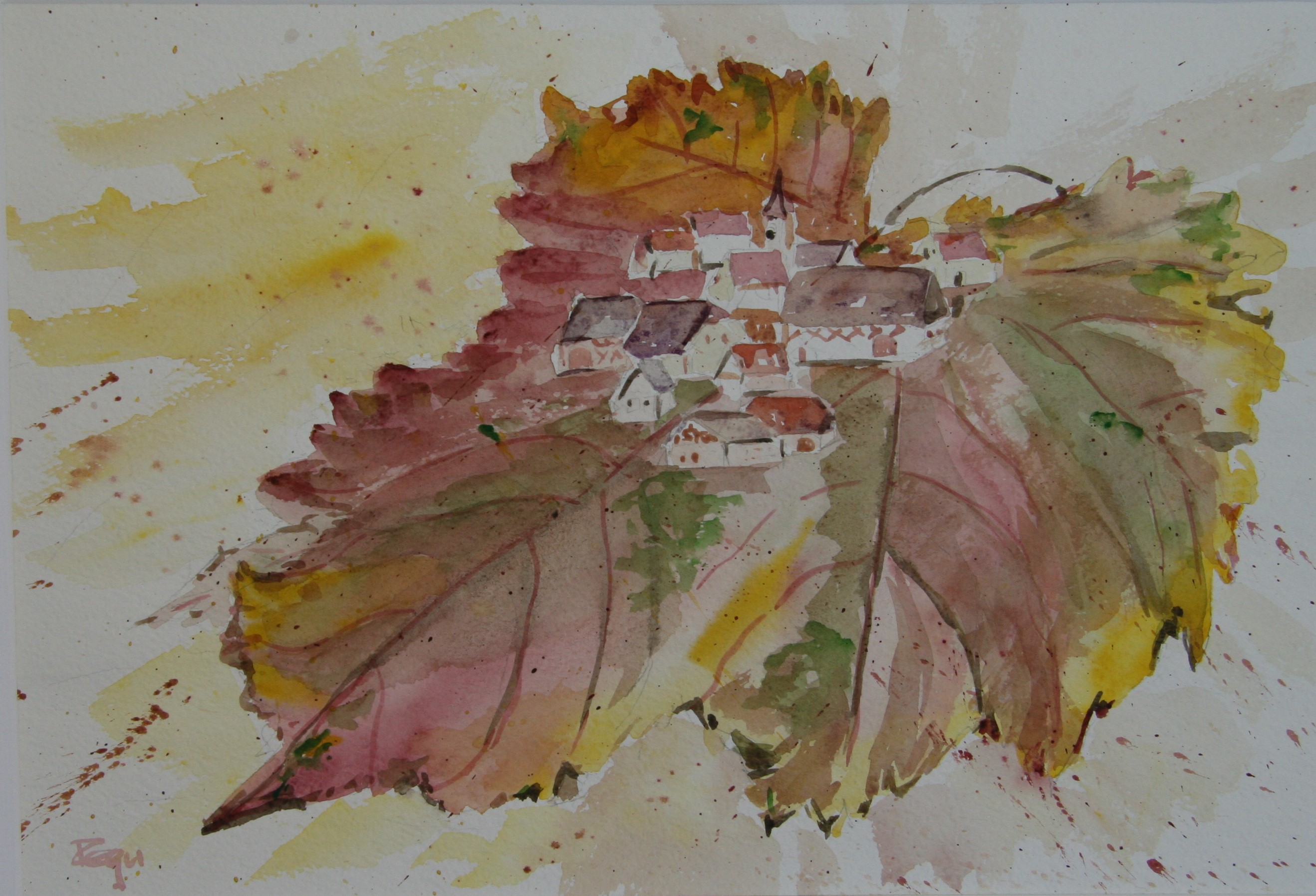 A Herbstblatt mit Dorf 89 Regula Frei Atelier Farbspur